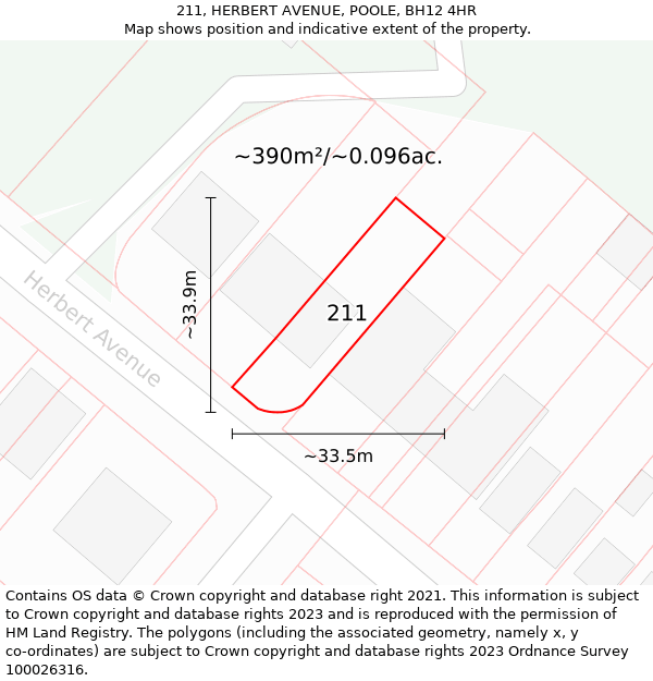 211, HERBERT AVENUE, POOLE, BH12 4HR: Plot and title map