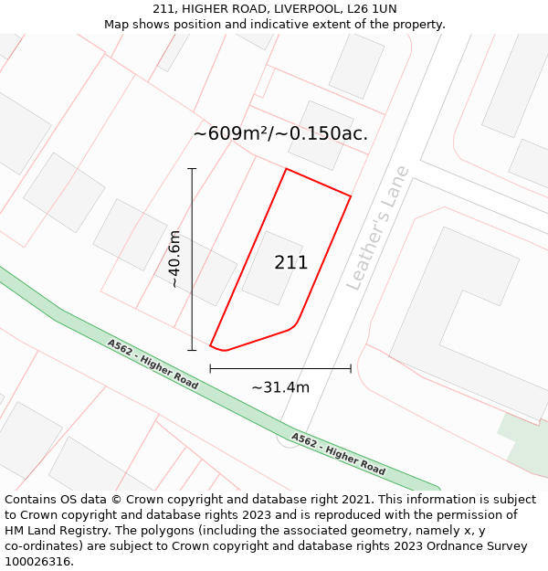 211, HIGHER ROAD, LIVERPOOL, L26 1UN: Plot and title map