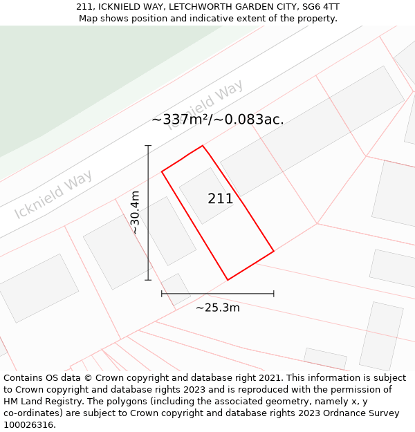 211, ICKNIELD WAY, LETCHWORTH GARDEN CITY, SG6 4TT: Plot and title map