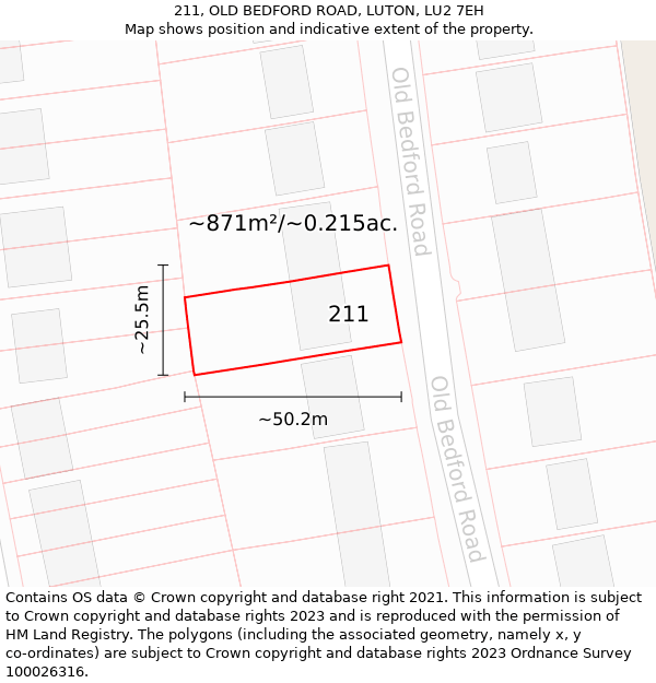 211, OLD BEDFORD ROAD, LUTON, LU2 7EH: Plot and title map