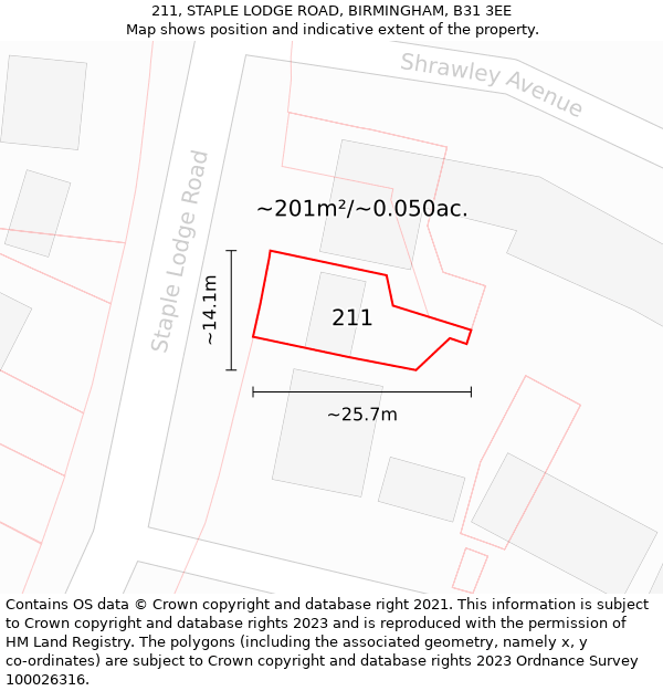 211, STAPLE LODGE ROAD, BIRMINGHAM, B31 3EE: Plot and title map