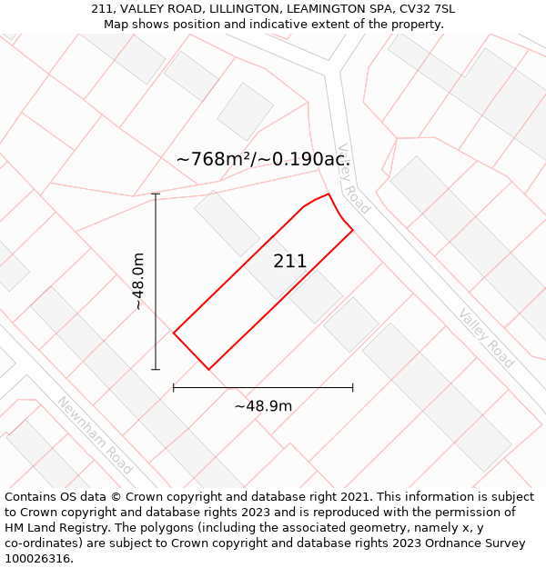 211, VALLEY ROAD, LILLINGTON, LEAMINGTON SPA, CV32 7SL: Plot and title map