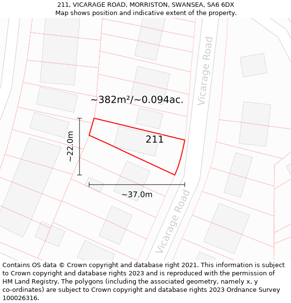 211, VICARAGE ROAD, MORRISTON, SWANSEA, SA6 6DX: Plot and title map