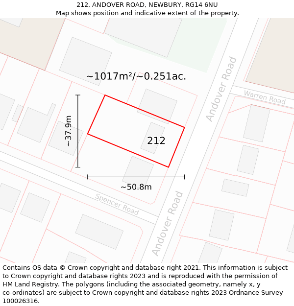 212, ANDOVER ROAD, NEWBURY, RG14 6NU: Plot and title map