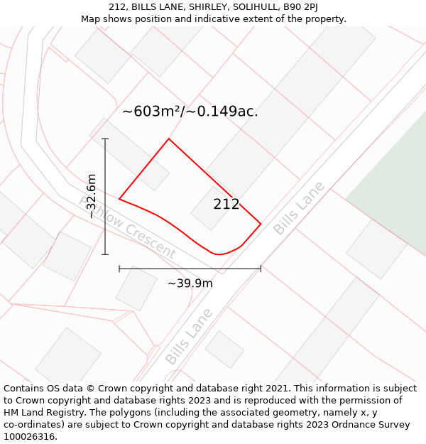 212, BILLS LANE, SHIRLEY, SOLIHULL, B90 2PJ: Plot and title map