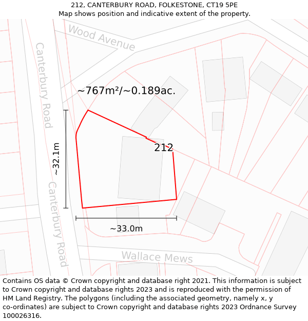 212, CANTERBURY ROAD, FOLKESTONE, CT19 5PE: Plot and title map