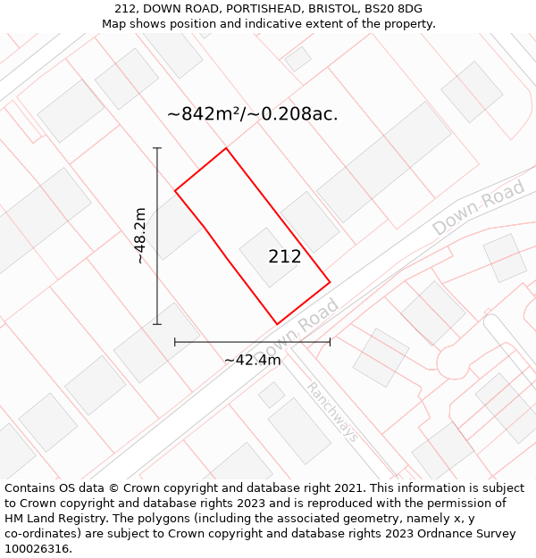 212, DOWN ROAD, PORTISHEAD, BRISTOL, BS20 8DG: Plot and title map