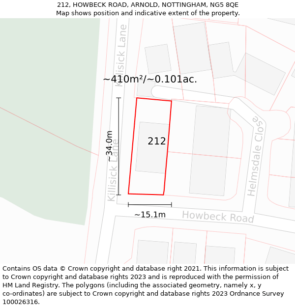 212, HOWBECK ROAD, ARNOLD, NOTTINGHAM, NG5 8QE: Plot and title map