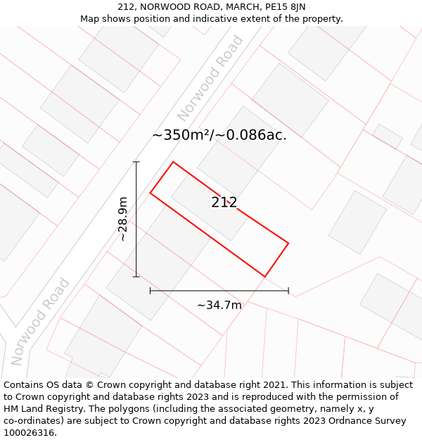 212, NORWOOD ROAD, MARCH, PE15 8JN: Plot and title map