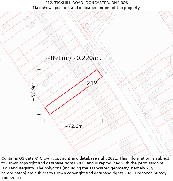 212, TICKHILL ROAD, DONCASTER, DN4 8QS: Plot and title map