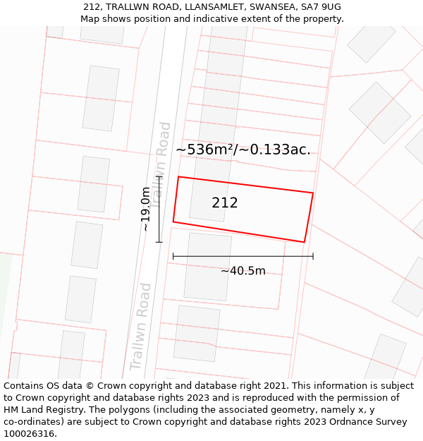 212, TRALLWN ROAD, LLANSAMLET, SWANSEA, SA7 9UG: Plot and title map