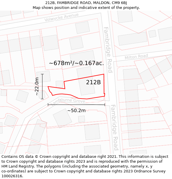 212B, FAMBRIDGE ROAD, MALDON, CM9 6BJ: Plot and title map