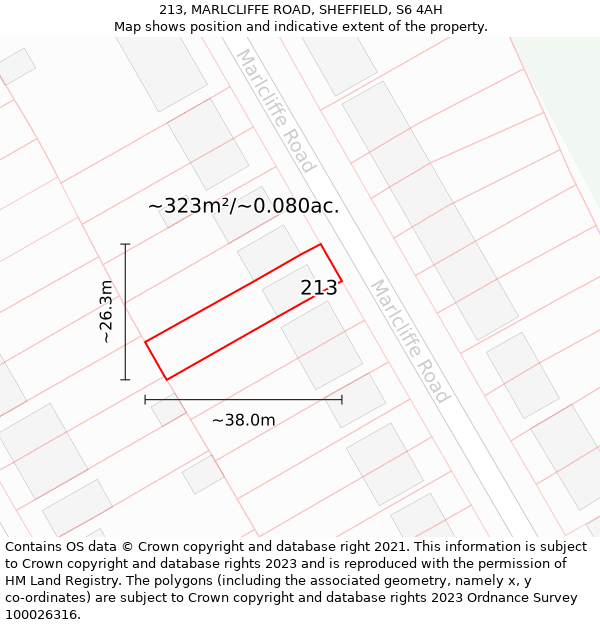 213, MARLCLIFFE ROAD, SHEFFIELD, S6 4AH: Plot and title map