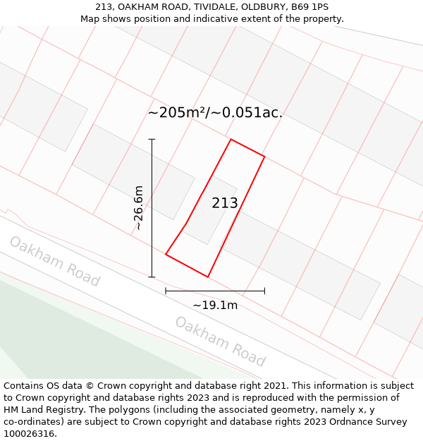 213, OAKHAM ROAD, TIVIDALE, OLDBURY, B69 1PS: Plot and title map