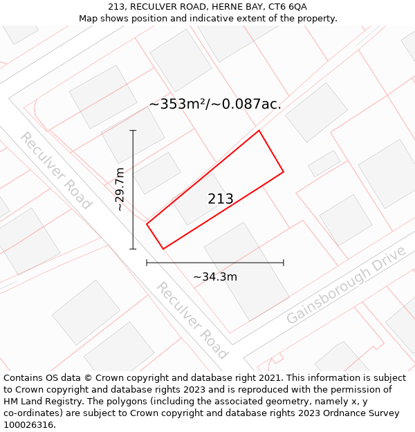 213, RECULVER ROAD, HERNE BAY, CT6 6QA: Plot and title map