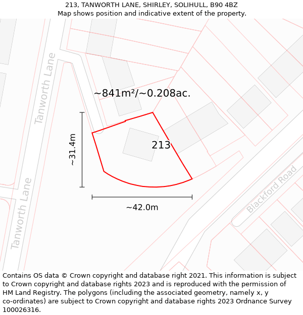 213, TANWORTH LANE, SHIRLEY, SOLIHULL, B90 4BZ: Plot and title map