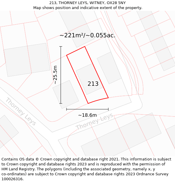 213, THORNEY LEYS, WITNEY, OX28 5NY: Plot and title map