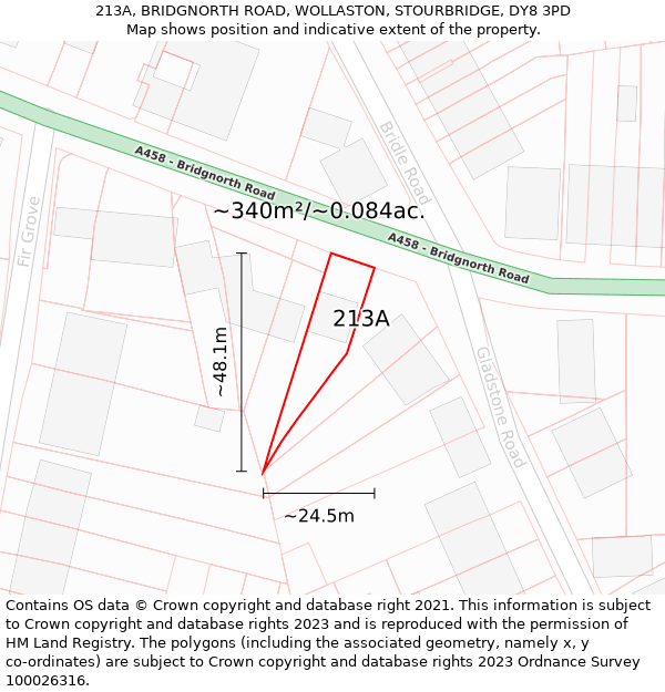 213A, BRIDGNORTH ROAD, WOLLASTON, STOURBRIDGE, DY8 3PD: Plot and title map