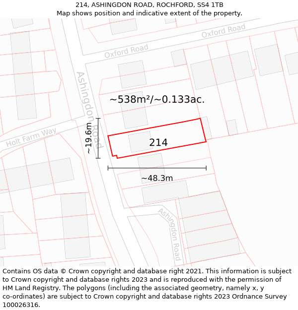 214, ASHINGDON ROAD, ROCHFORD, SS4 1TB: Plot and title map