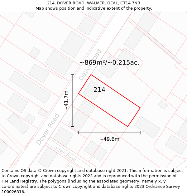 214, DOVER ROAD, WALMER, DEAL, CT14 7NB: Plot and title map