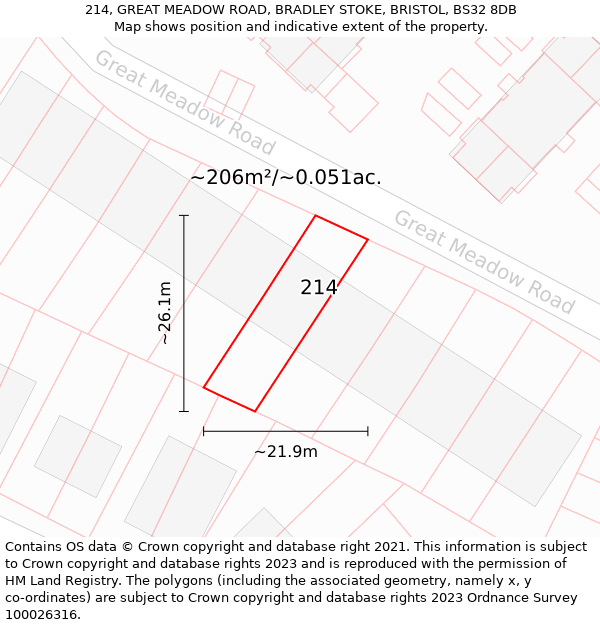 214, GREAT MEADOW ROAD, BRADLEY STOKE, BRISTOL, BS32 8DB: Plot and title map