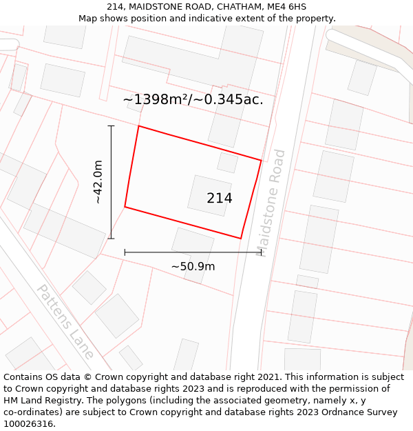 214, MAIDSTONE ROAD, CHATHAM, ME4 6HS: Plot and title map