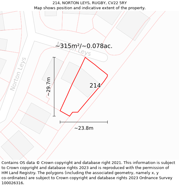 214, NORTON LEYS, RUGBY, CV22 5RY: Plot and title map