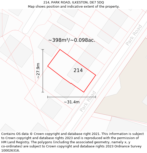 214, PARK ROAD, ILKESTON, DE7 5DQ: Plot and title map