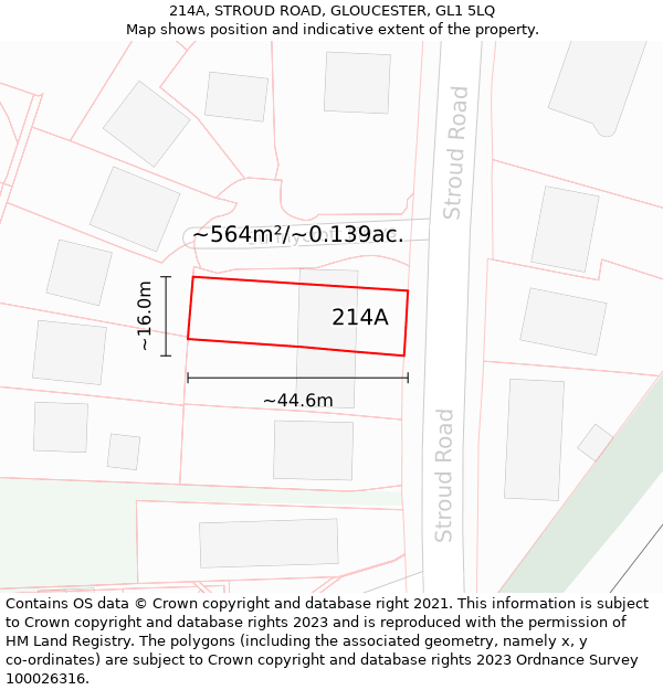 214A, STROUD ROAD, GLOUCESTER, GL1 5LQ: Plot and title map