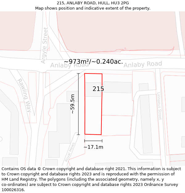 215, ANLABY ROAD, HULL, HU3 2PG: Plot and title map