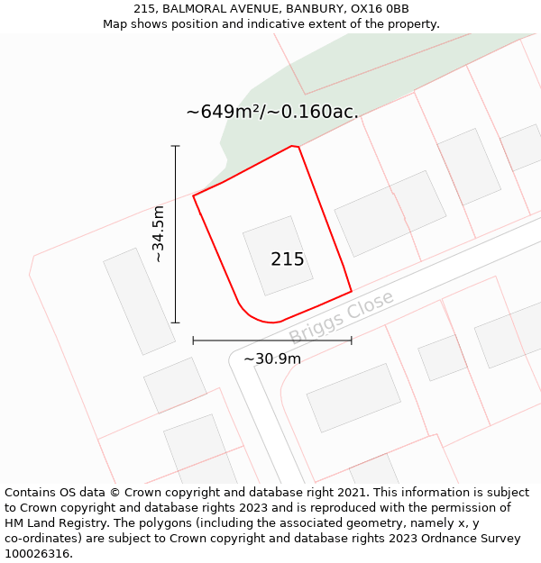 215, BALMORAL AVENUE, BANBURY, OX16 0BB: Plot and title map