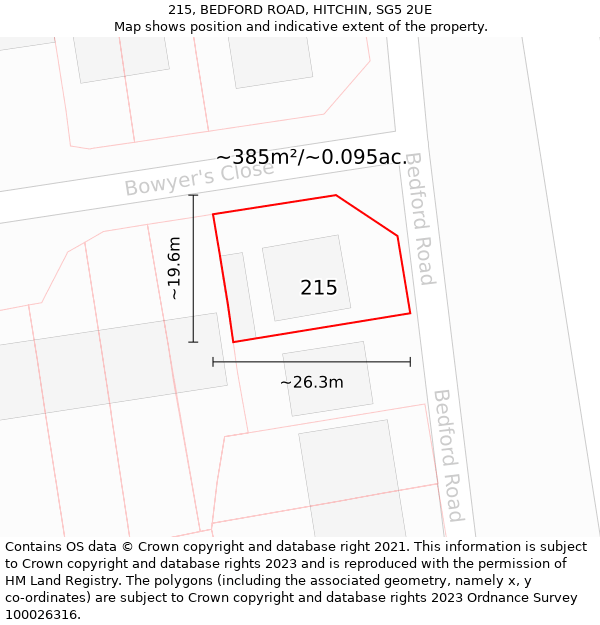 215, BEDFORD ROAD, HITCHIN, SG5 2UE: Plot and title map