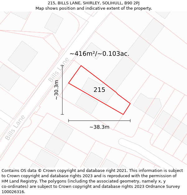 215, BILLS LANE, SHIRLEY, SOLIHULL, B90 2PJ: Plot and title map
