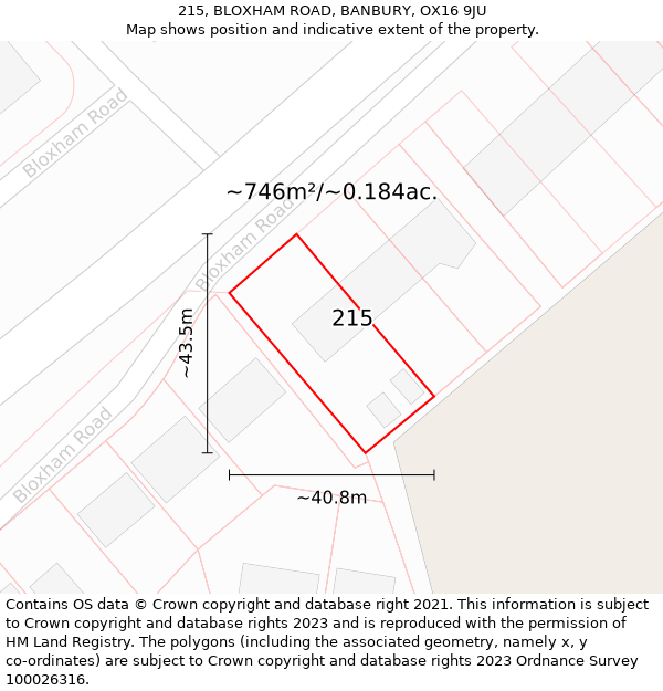 215, BLOXHAM ROAD, BANBURY, OX16 9JU: Plot and title map