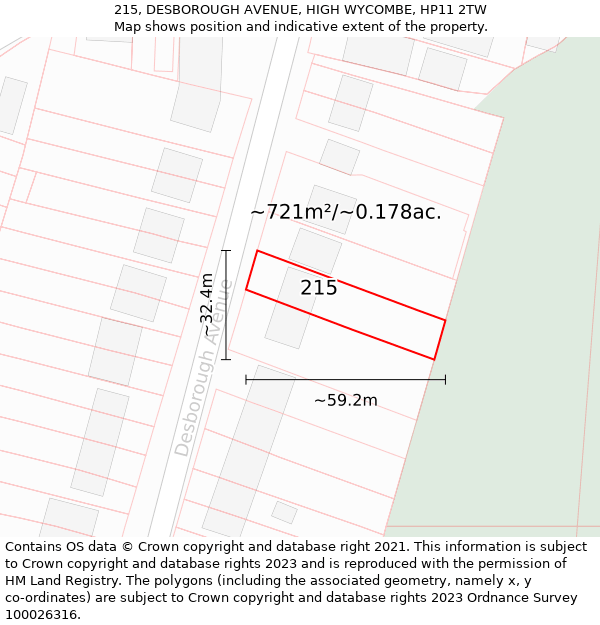 215, DESBOROUGH AVENUE, HIGH WYCOMBE, HP11 2TW: Plot and title map