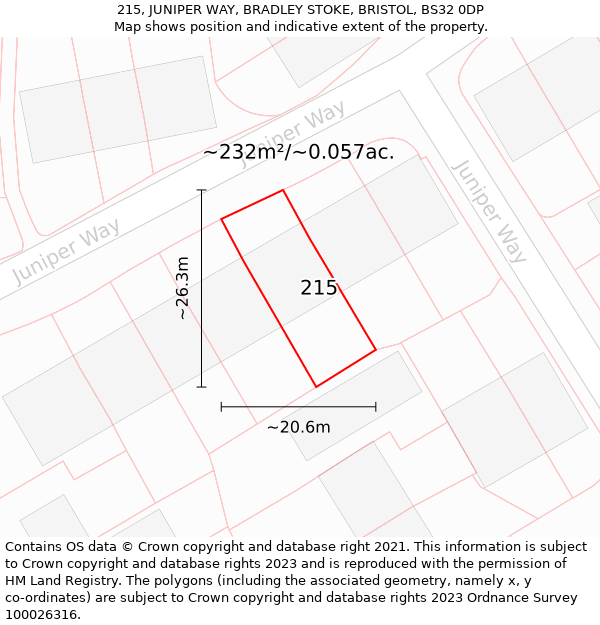 215, JUNIPER WAY, BRADLEY STOKE, BRISTOL, BS32 0DP: Plot and title map
