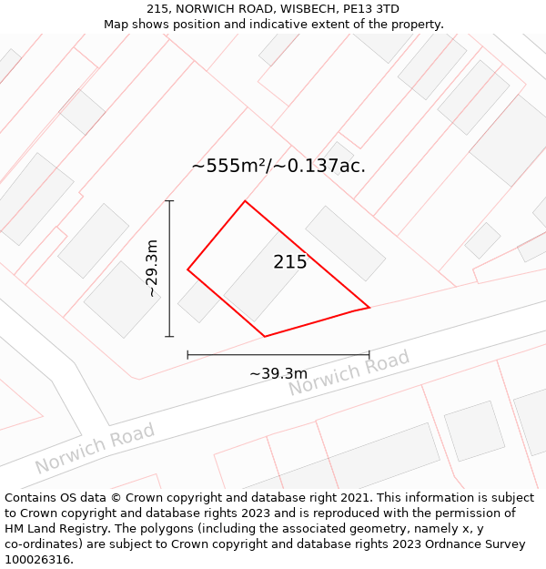 215, NORWICH ROAD, WISBECH, PE13 3TD: Plot and title map