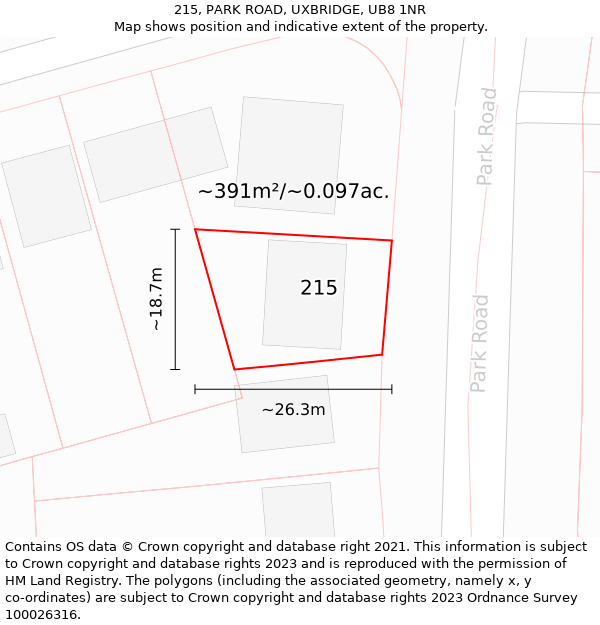 215, PARK ROAD, UXBRIDGE, UB8 1NR: Plot and title map