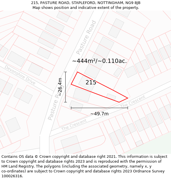 215, PASTURE ROAD, STAPLEFORD, NOTTINGHAM, NG9 8JB: Plot and title map