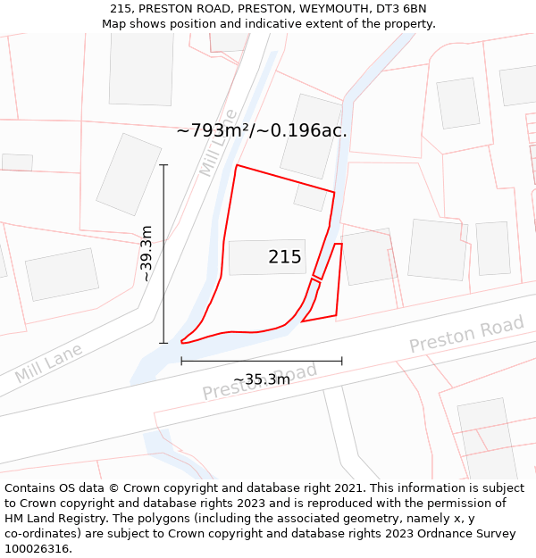 215, PRESTON ROAD, PRESTON, WEYMOUTH, DT3 6BN: Plot and title map