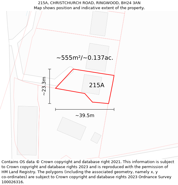 215A, CHRISTCHURCH ROAD, RINGWOOD, BH24 3AN: Plot and title map
