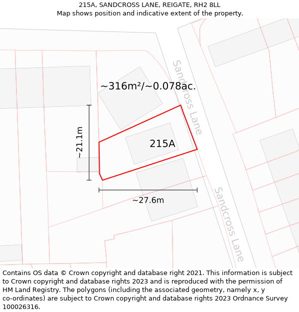 215A, SANDCROSS LANE, REIGATE, RH2 8LL: Plot and title map