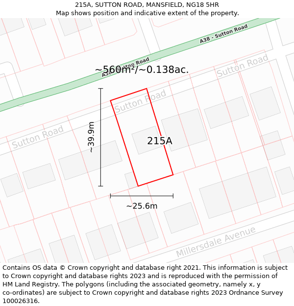 215A, SUTTON ROAD, MANSFIELD, NG18 5HR: Plot and title map