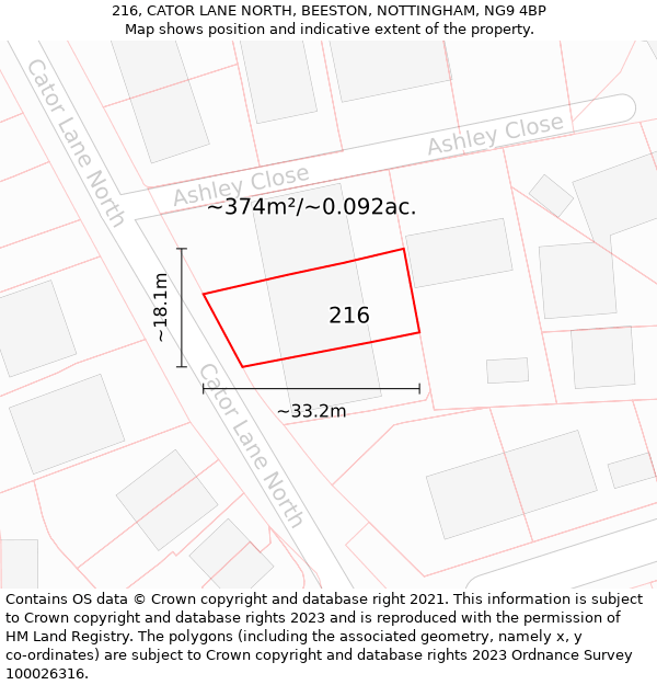 216, CATOR LANE NORTH, BEESTON, NOTTINGHAM, NG9 4BP: Plot and title map