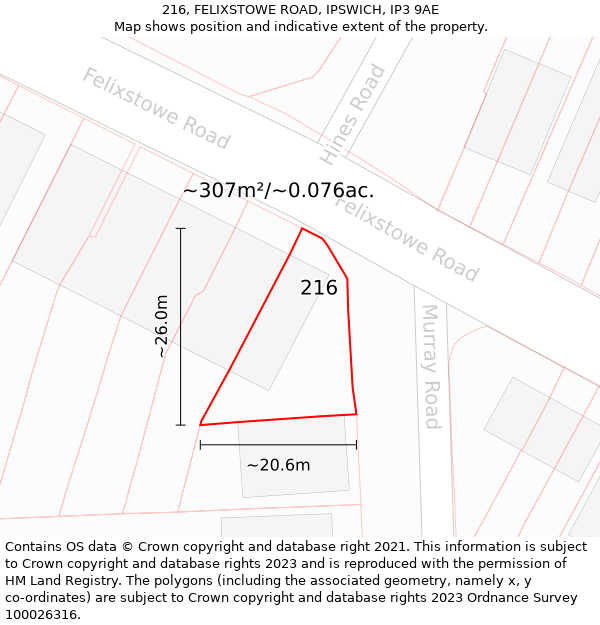 216, FELIXSTOWE ROAD, IPSWICH, IP3 9AE: Plot and title map