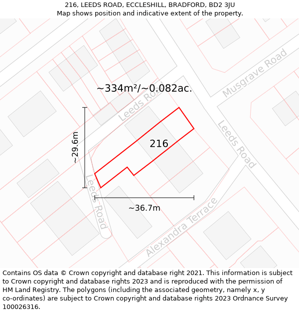 216, LEEDS ROAD, ECCLESHILL, BRADFORD, BD2 3JU: Plot and title map