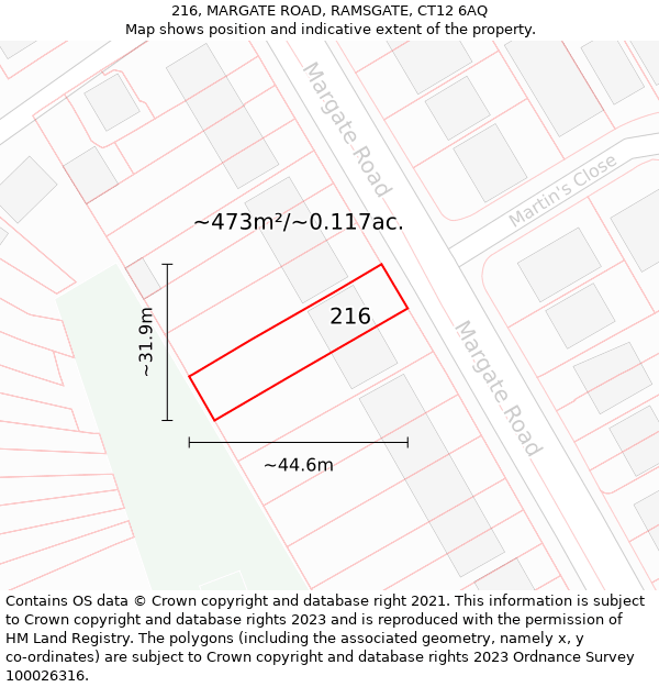 216, MARGATE ROAD, RAMSGATE, CT12 6AQ: Plot and title map