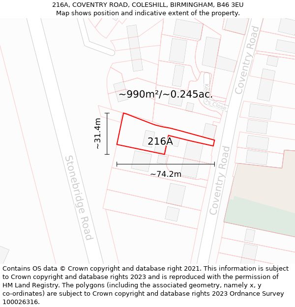 216A, COVENTRY ROAD, COLESHILL, BIRMINGHAM, B46 3EU: Plot and title map