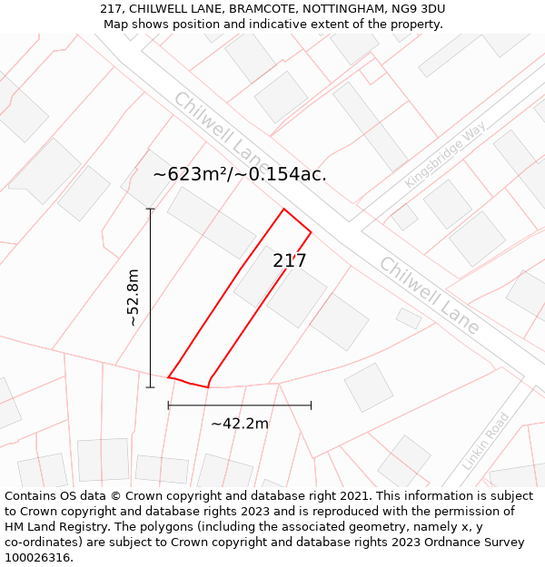 217, CHILWELL LANE, BRAMCOTE, NOTTINGHAM, NG9 3DU: Plot and title map