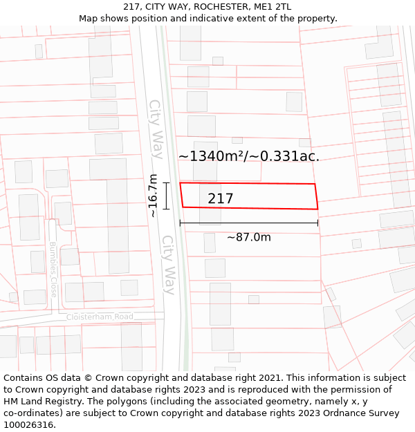 217, CITY WAY, ROCHESTER, ME1 2TL: Plot and title map